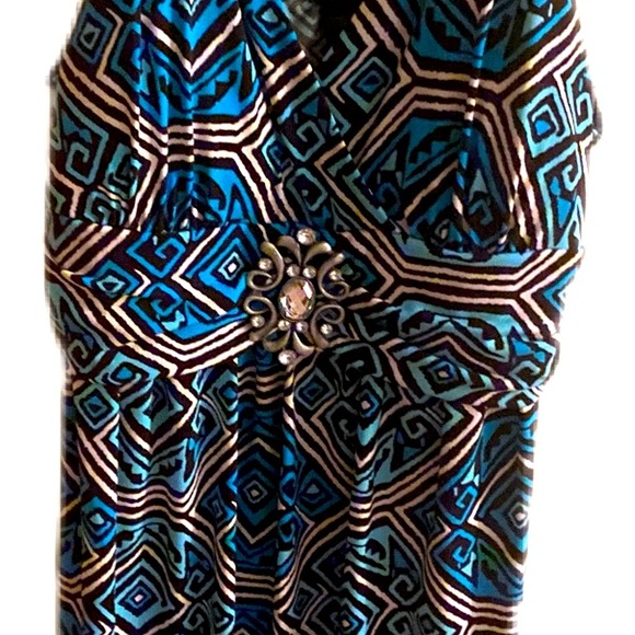 Turquoise designed spaghetti-strapped dress w/ jeweled waistband, Sz14 - Picture 1 of 3